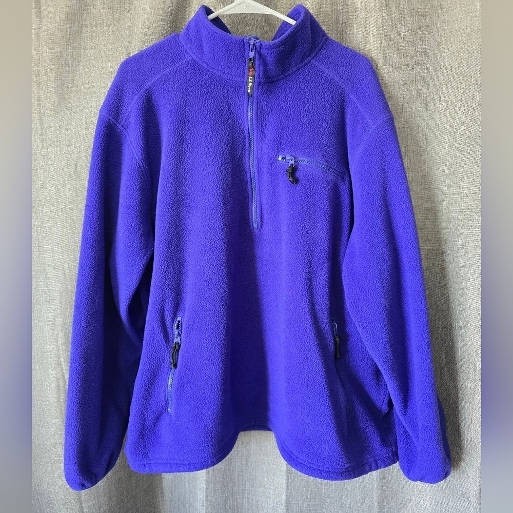 VTG 90s LL Bean Ink Blue Purple Fleece 1/2 Zip Pullover Sweater XL Made in USA
